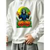 Men'S Graphic Print Crew Neck Sweatshirt With Grim Reaper Skeleton And Pumpkins, Loose Fit, For Streetwear And Outdoor Wear.