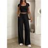 Women's 2-piece Square Neck Short Sleeved Crop Top&high Waist Wide Leg Pants Casual Set
