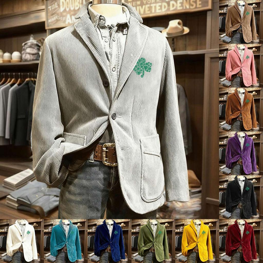Herren Bedruckter Kord Samt Taschen Anzug Jacke Cardigan Herren Freizeitanzug