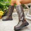 Chunky Platform Boots for Women 2025 Autumn Winter Knee High Boots Woman Fashion Belt Buckle PU Leather Long Botas Mujer Size36