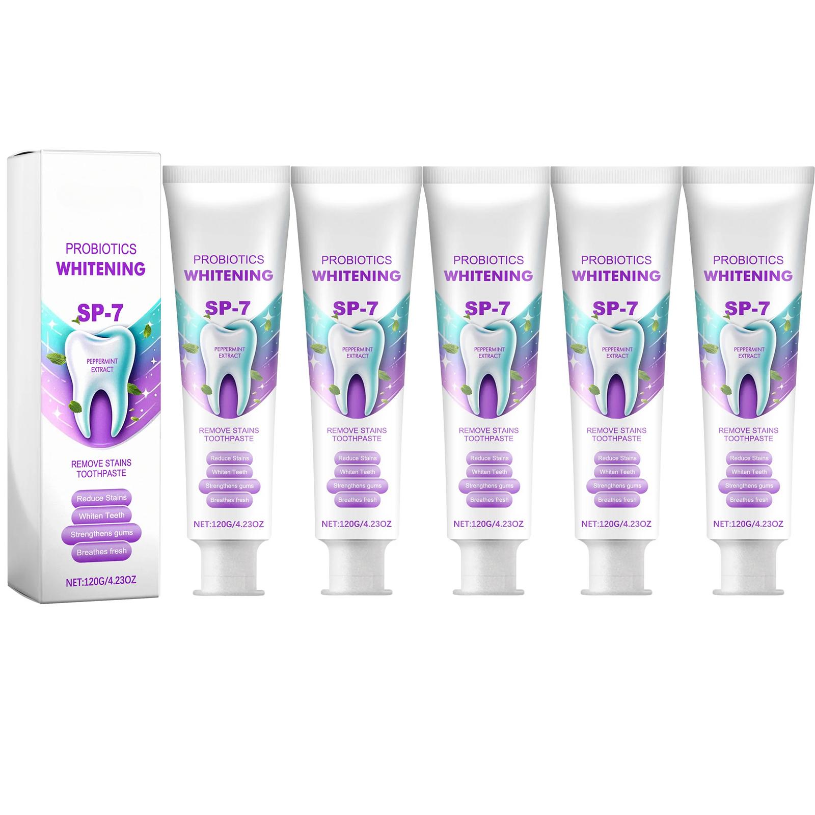 

120 г Пробиотическая зубная паста Sp7 отбеливает желтые зубы снимает опухшие десны свежее дыхание восстанавливает кариес отбеливает зубы зубная паста 5PCS