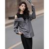 Women's Off-Shoulder Faux Two-Piece Spliced Belted Blouse