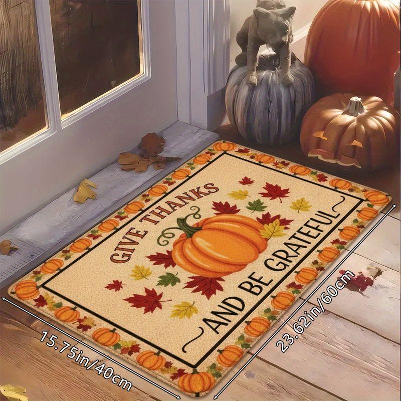 Autumn Harvest Thanksgiving Rug, Non-Slip Entry Mat with Thanksgiving Slogan, Entryway and Porch Home Decor