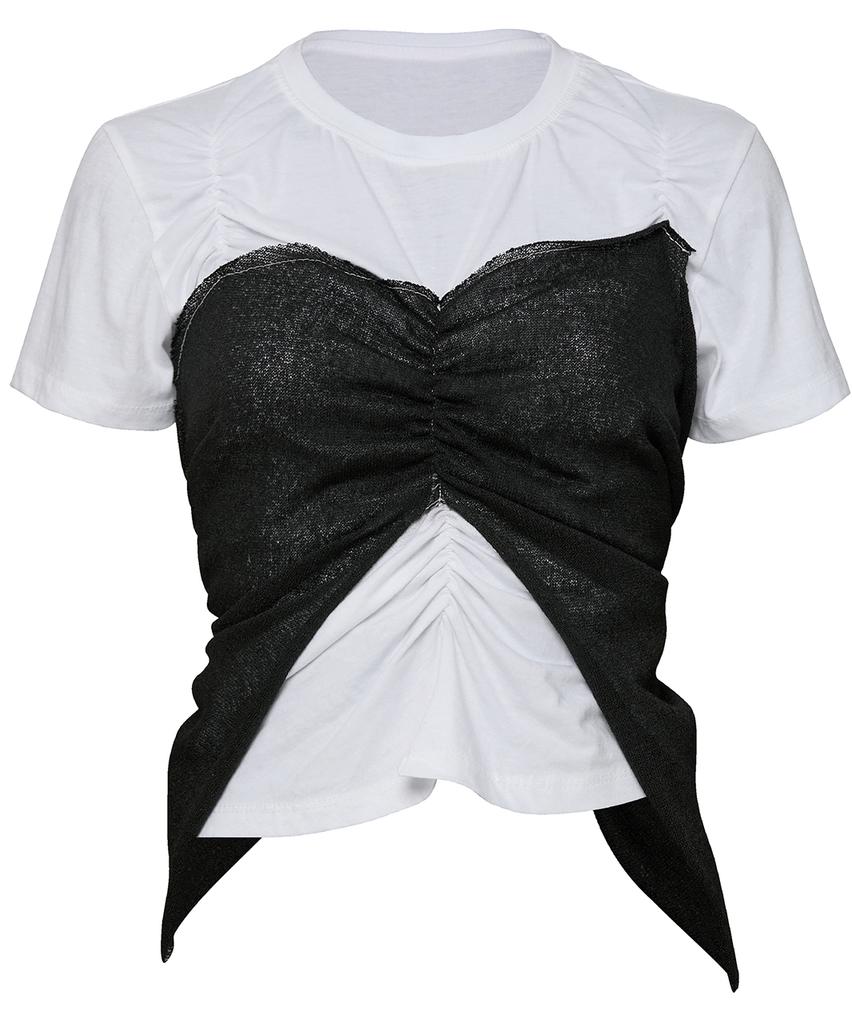 Peulleeoeob Bustier Layered T-Shirt (Fl-122_White&Black)