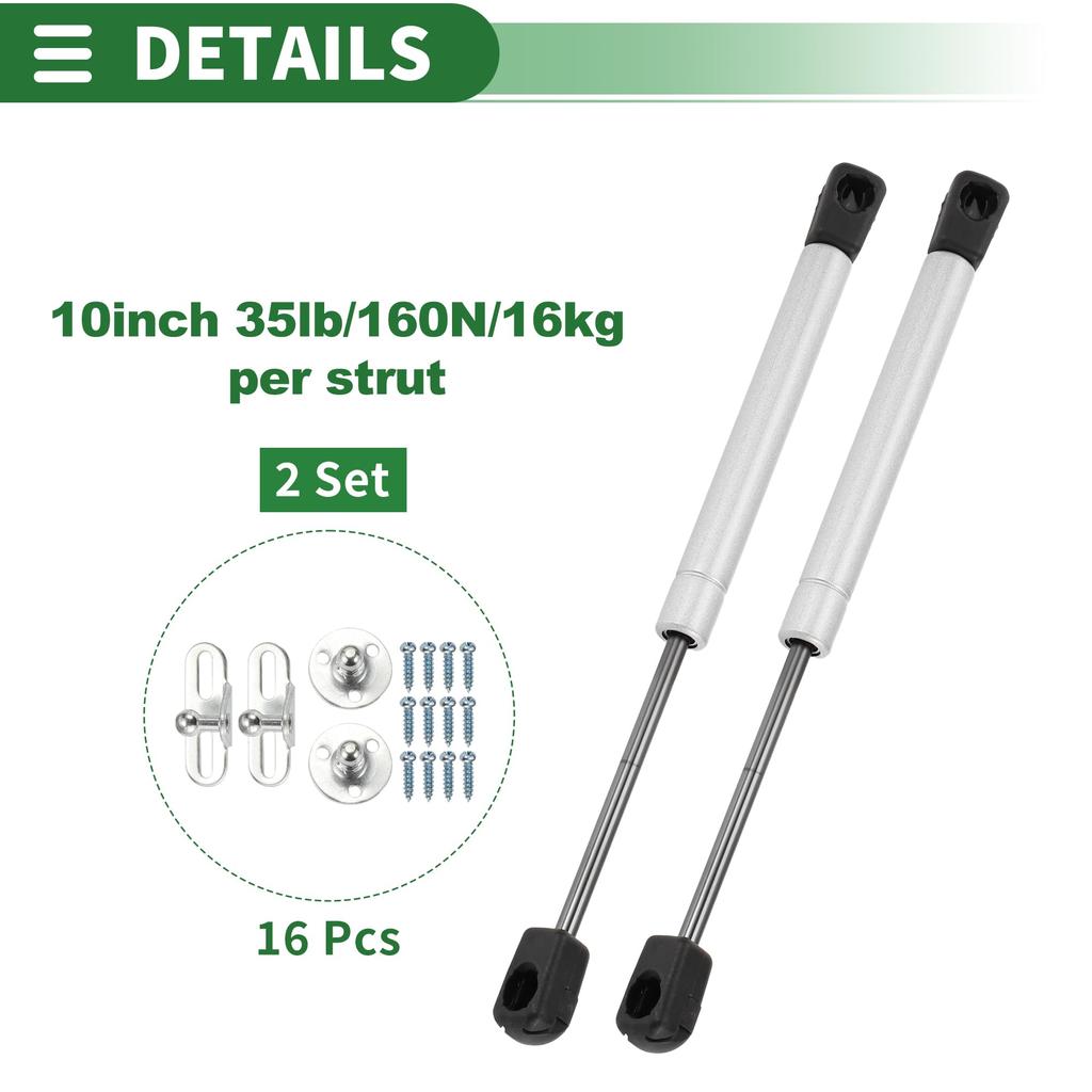 Motoforti Universal Lift Support Struts Lift Support Shocks 10"/254mm 35lbs/160N/16kg Silver Tone