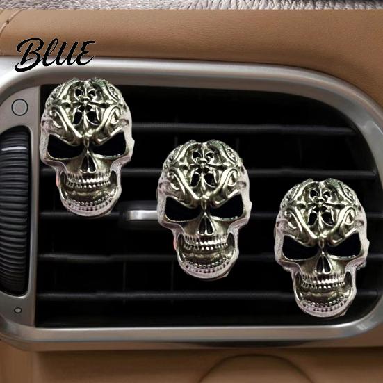 Legierung Totenkopf Auto Lufterfrischer Halter Auto Lüftungsschlitz Clip Retro Armaturenbrett Einzigartiges Geschenk für Enthusiasten Zierleiste Lustiger Kopf Innenraum Zubehör Personalisiert