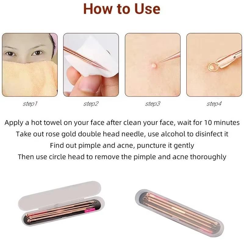 4pc/set Acne Blemish Remover Blackhead Extractor Ultra-fine Beauty Face Pore Cleaner Needles Set Acne Needle Facial Cleaner Skin