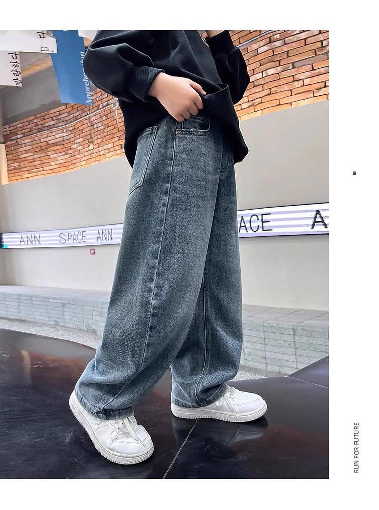 Trendige Koreanische Jeans für Kinder - Lässige Sportliche Straight-Leg Hosen für Teenager für Frühling/Herbst