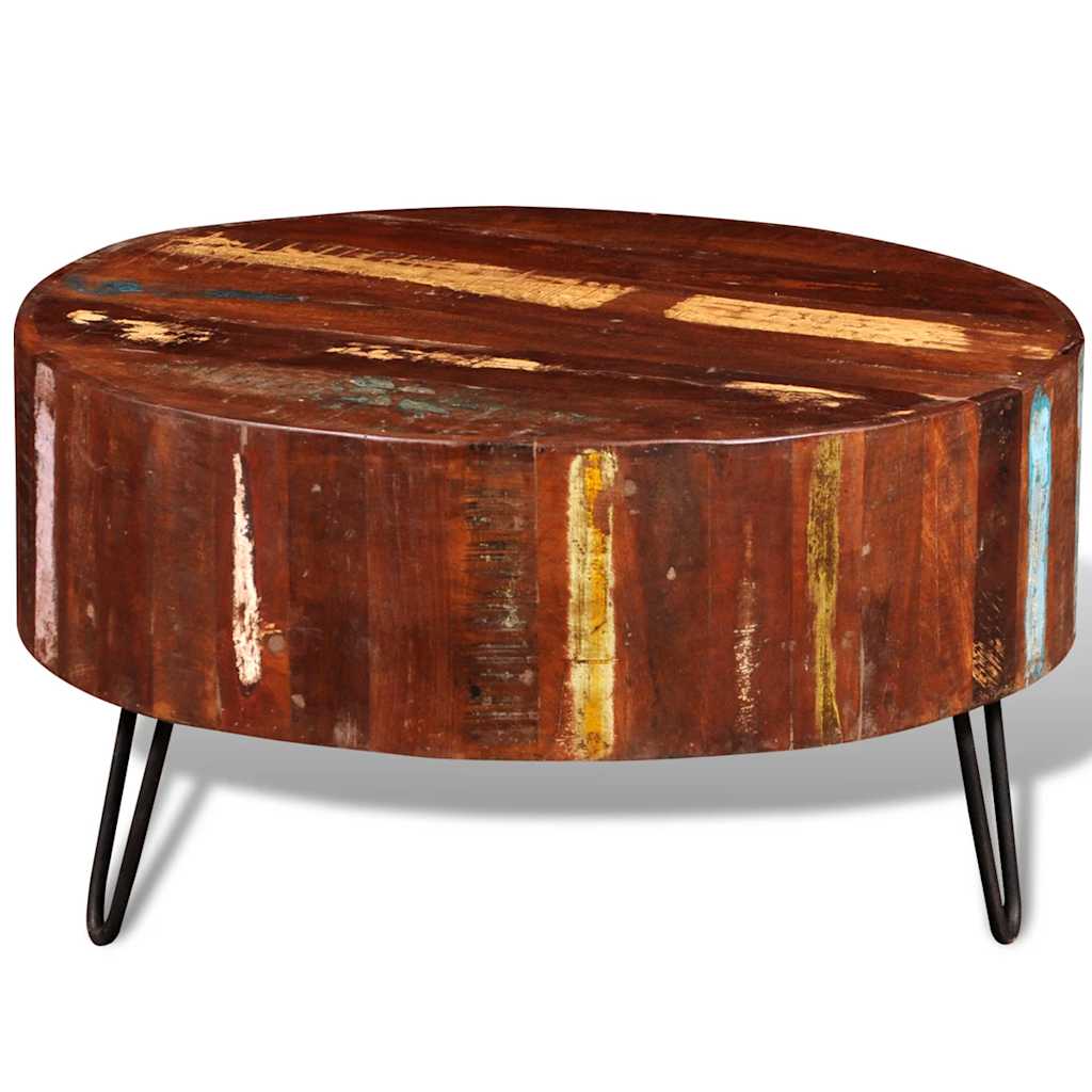 Vintage Style Solid Reclaimed Wood Round Coffee Table