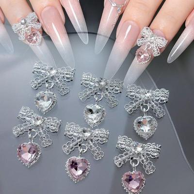 10Pcs Nail Art Nail Charm Nail Accessories Exquisite Style Bow Love Tassel Pendant Shining Nail Gem Diy Accessories