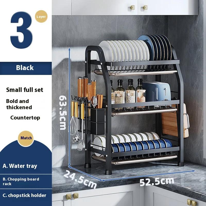 Dish Rack Kitchen Countertop 2/3 Layer Tableware Storage Rack Multifunctional Integrated Dish Rack Large Capacity Space Saving