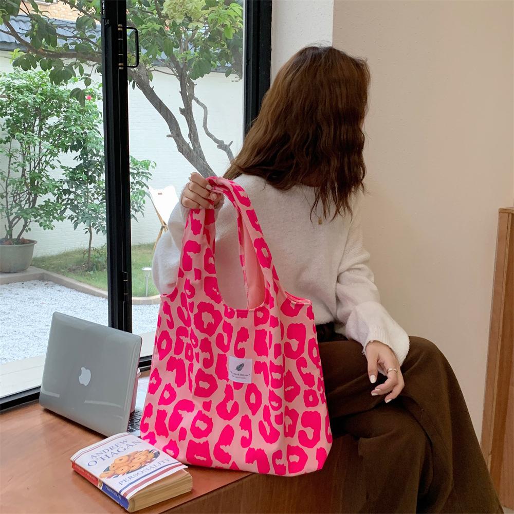 1 Student Canvas Shoulder Bag Women's New Retro Leopard Print Portable Vest Bag