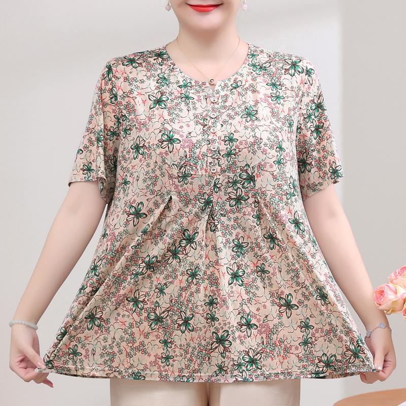 Plus Size Elegant Women's Blouses Summer Oversize Tops Woman Casual Short Sleeve Shirts