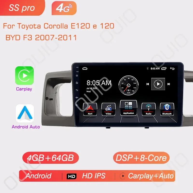 2DIN Android 13 Radio For Toyota Corolla E120 E 120 BYD F3 2007-2011 Car Stereo Multimedia Player Carplay Auto GPS Navigation