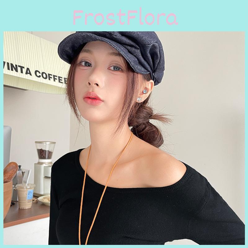 Solid Color Simple Pleated Design Women Casual Summer Sun Shading Denim Beret