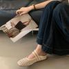 Platform slippers low heel thick heel single shoes French woven hollow Mary Jane shoes women's summer retro hole sandals women's