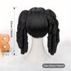 Black Double Braided Ponytail Wig Slant Bangs Spiral Curly Fluffy Layered Glossy Soft Synthetic Cosplay Anime