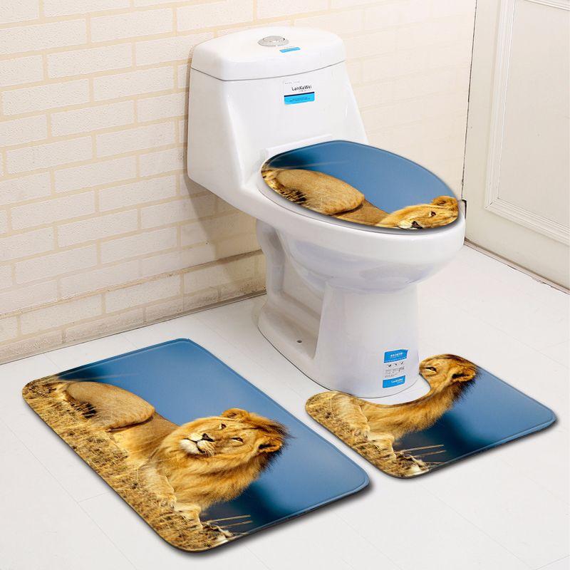 

3D Лев Ванная Туалет Трехкомпонентный Коврик для пола Коврик для двери Ковер для ванной Three-piece set 45 * 75cm