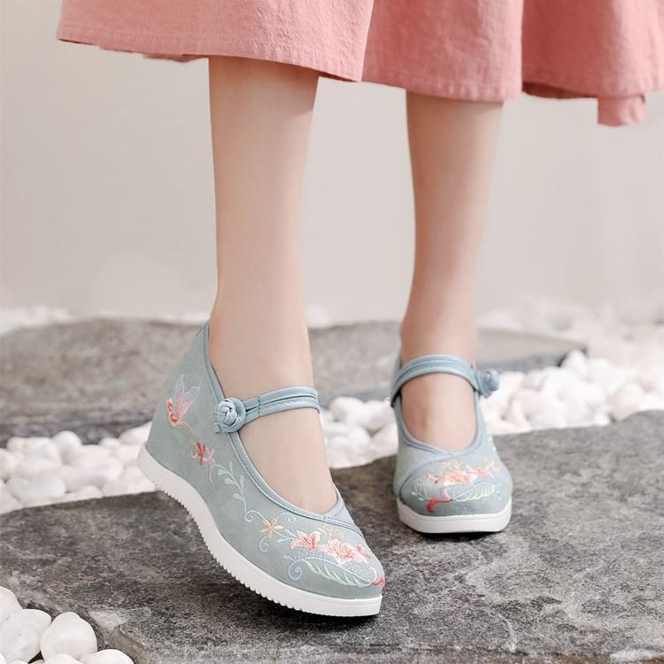 Fashion Chinese - Style Embroidered Wedge Mary Janes | Hanfu & Qipao - Friendly Daily Commute Ancient - Style Shoes