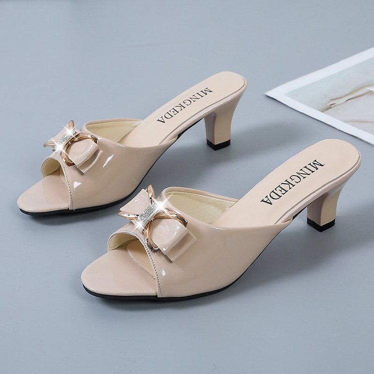 Rhinestone Medium Heel Shoes Low Price With Bow Slides Designer Luxury New Collection 2025 Women's Slippers and Ladies Sandals