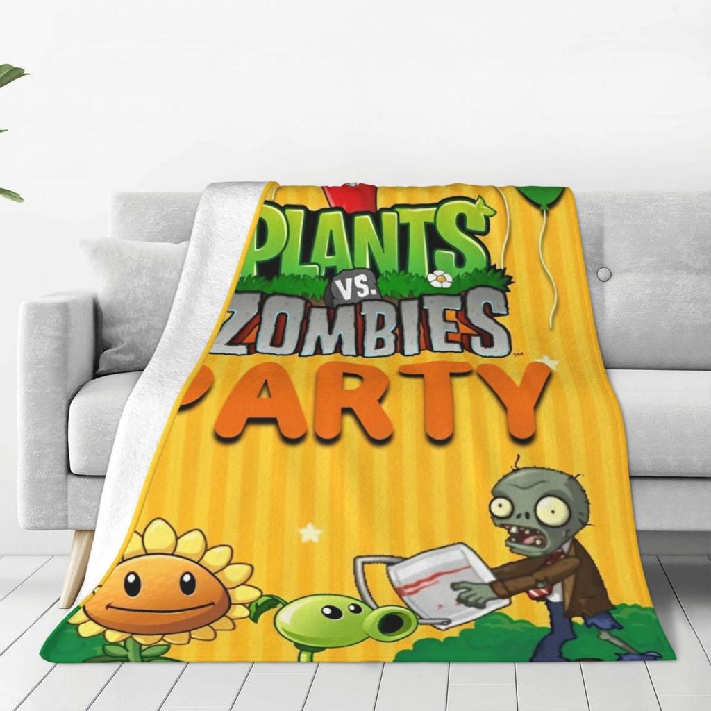 Game P-Plants-vs-Zombie Printed Blanket Warm Soft Fluffy Plush Bedding Throws For Home Decor Travel Flannel Bedspread Bed Cover
