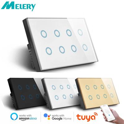 Melery WiFi Smart Touch Licht Wandschalter 8-Gang Glasplatte 147*86mm Kompatibel mit Tuya App & SmartLife Alexa & Google Home