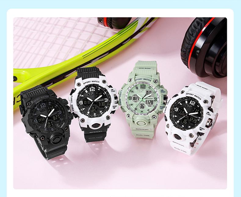 SANDA Women's Trendy LED Dual Display Waterproof Watch with Hourly Chime
