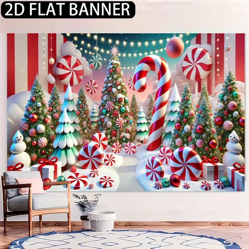 2D Flat Banner, 1 Piece Festive Christmas Candy Wonderland Backdrop, for Indoor and Outdoor Decoration