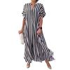 In stock, European and American women's clothing fashion trend split-ended loose casual striped dress