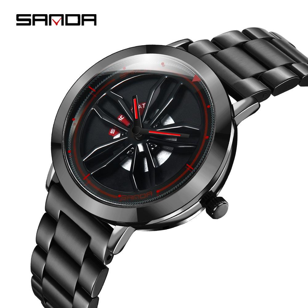 Sanda Men's Trendy Waterproof Quartz Watch with Cool Wheel Design