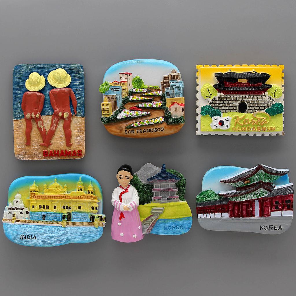 Fridge Magnets South Korean Tourist Souvenir Magnetic Refrigerator Girl Bahamas Beach Boy Indian Taj Mahal Home Decoration Gift