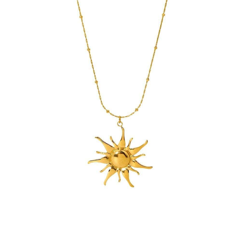 European and American retro moon sunflower pendant necklace stainless steel plated 18k gold jewelry accessories niche design