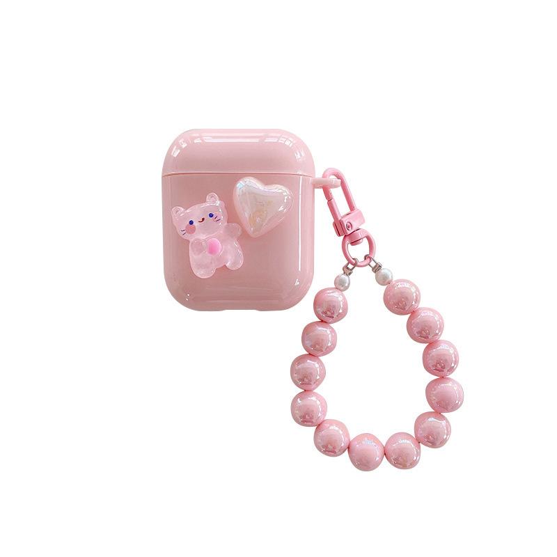 Apple Bluetooth Headset Cover For Airpods 1 /2/3 Generation Pro Pink Girl Love Cute Cat Lanyard