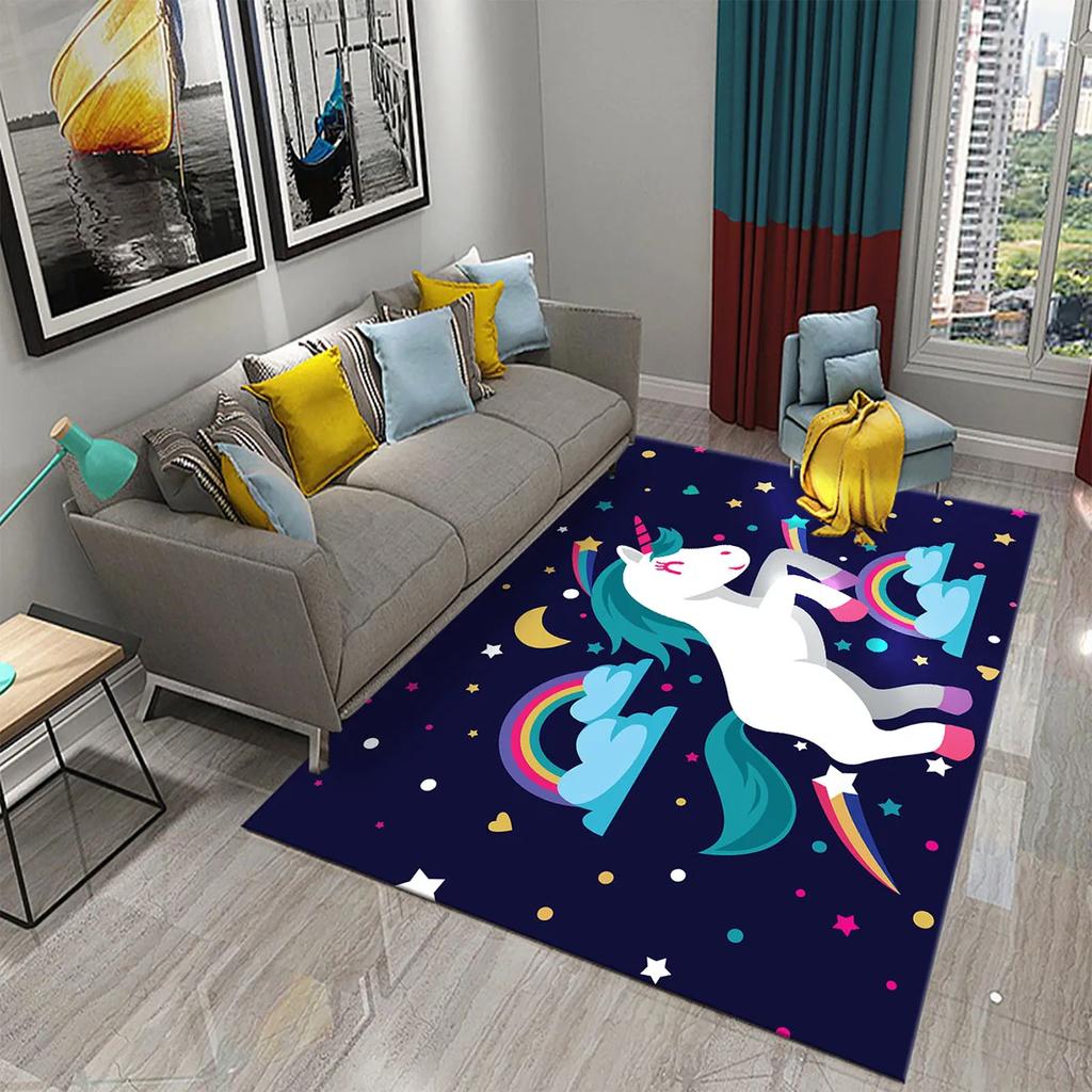 Cartoon Rainbow Cute Unicorn Area Rug Carpet Rug Living Room Children's Room Decor Kids Play Crawl Soft Non-slip Floor Mat Gift