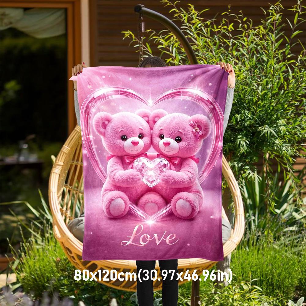 

1pc Teddy Bears Love Outdoor Flannel Blanket Soft Warm All-Season Throw for Sofa Bed Car Camping Office, Cozy Gift Idea1328S 80x120cm(31x47inch)