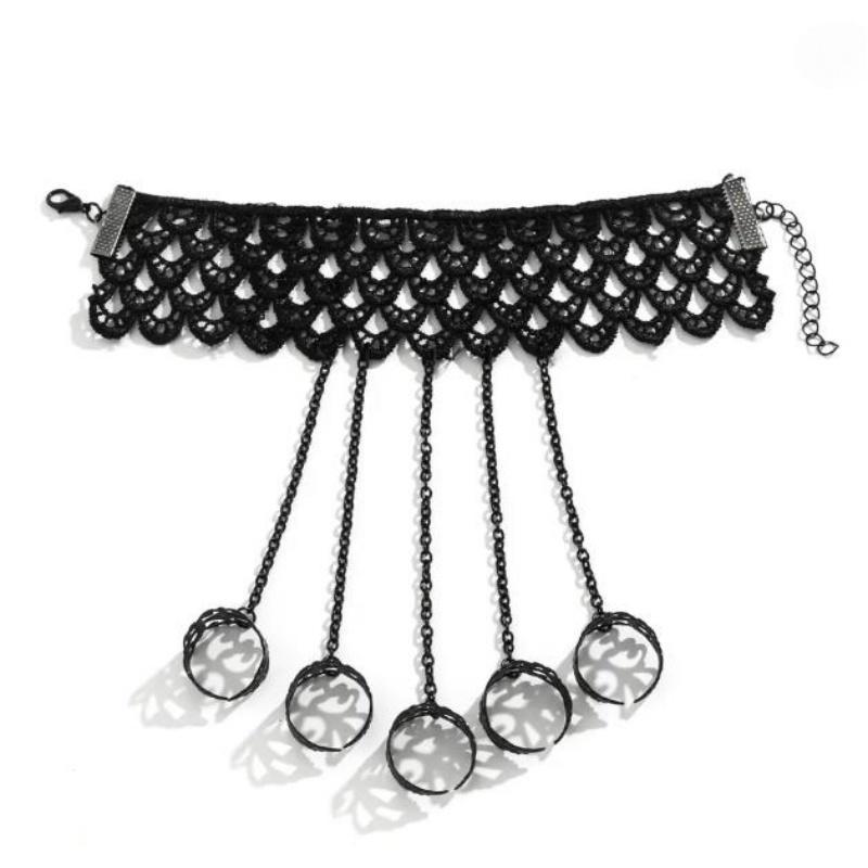 Gothic Style Exaggerated Personality One-Piece Finger Chain Women'S Retro Hollow Tassel Nail Back Chain