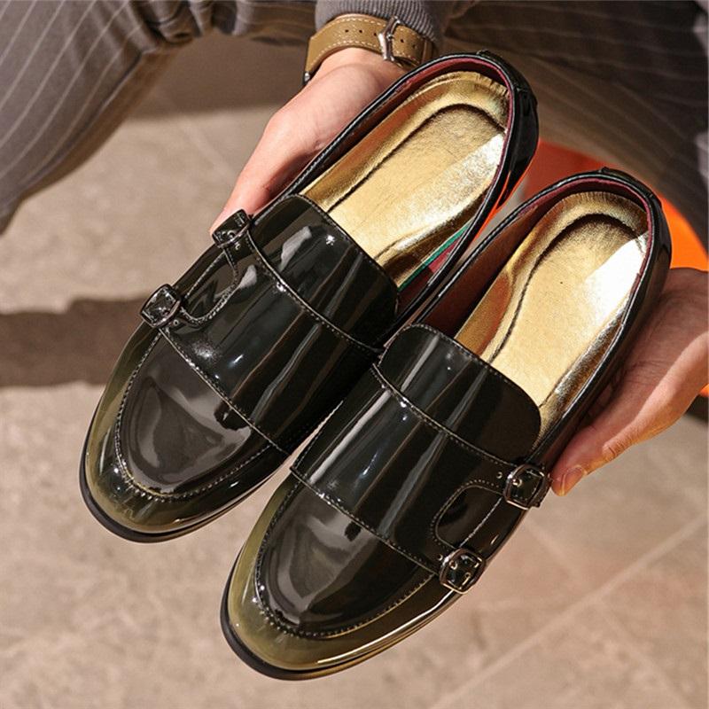 Designer New Fashion Men Mirror Patent Leather Dress Casual Shoes Monk Strap Loafers Party Wedding Dress Homecoming Footwear