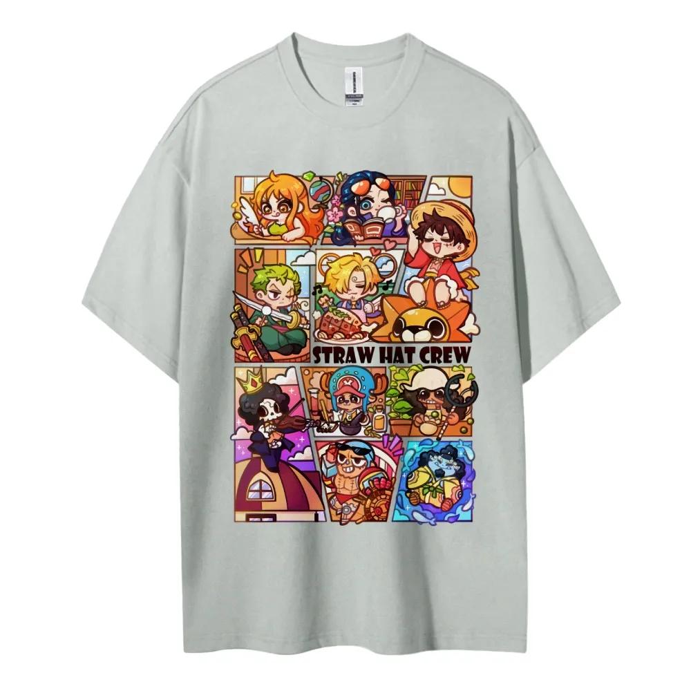 One Piece Cotton Unisex Round Neck Anime TShirt  Mens and Womens Summer New Fashion Breathable Unisex Round Neck TShirt