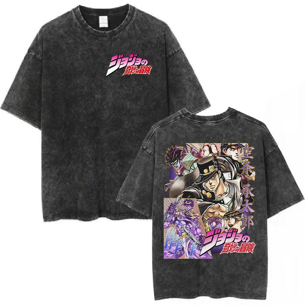 2026 Аниме JoJo Bizarre Adventure Винтажная стираная футболка Джорно Джованна Бруно Буччеллати Футболки Мужская Женская Мода Повседневная Футболка Футболка с коротким рукавом L