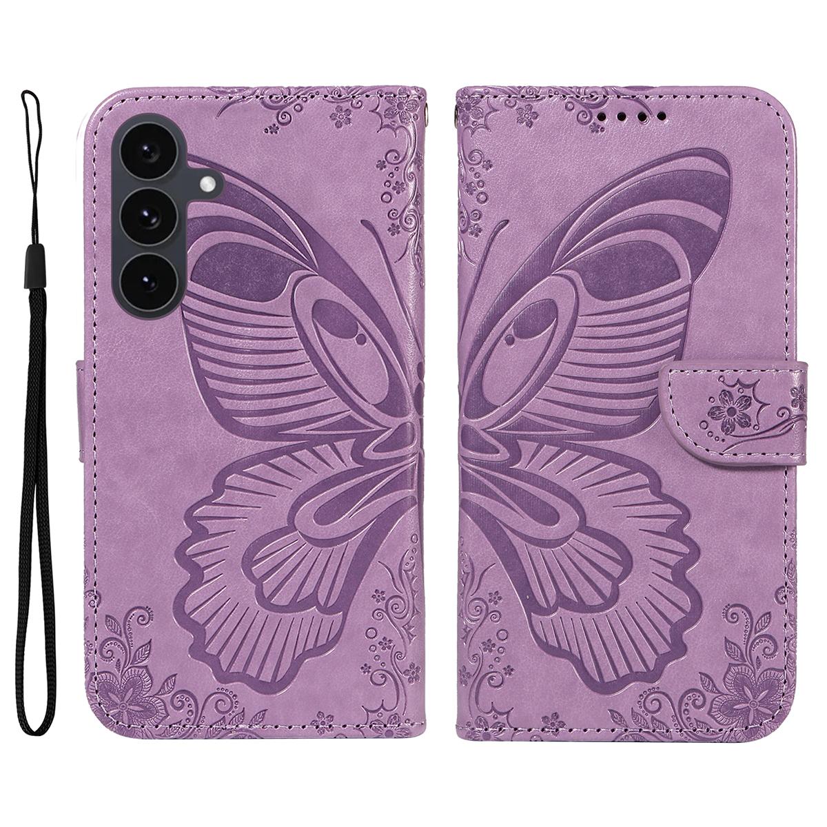 

For Samsung Galaxy S25 FE Case Butterfly Pattern PU Leather Folio Flip Phone Cover Light Purple
