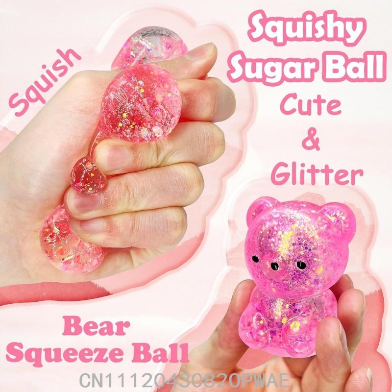 Bear Squishy Toys Glitter Stress Balls Adorable Sensory Toys Squishy Ball For Kids Party Favors Gifts