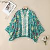 Women Casual V-Neck 3/4 Sleeve Loose Print Blouse