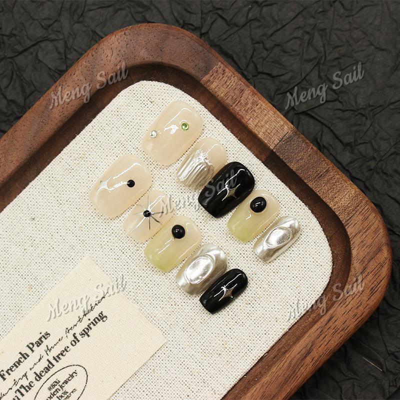 Black Poet Autumn Retro Neutral Handmade Nail Art Stickers - Short Style Small