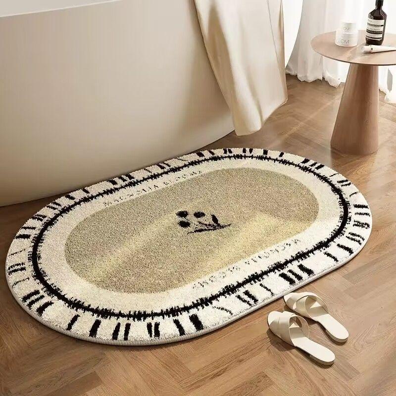 Oval Bathroom Carpet Quick Drying and Anti Slip Foot Pads Plush and Thick Large Carpet Entrance Bathroom Mat