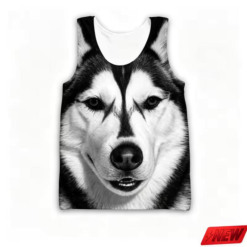 Realistic Funny Animal Dog Tank Top Men Summer Streetwear 3D Print Cute Pets Sleeveless T Shirts Boys Harajuku Loose Unisex Vest