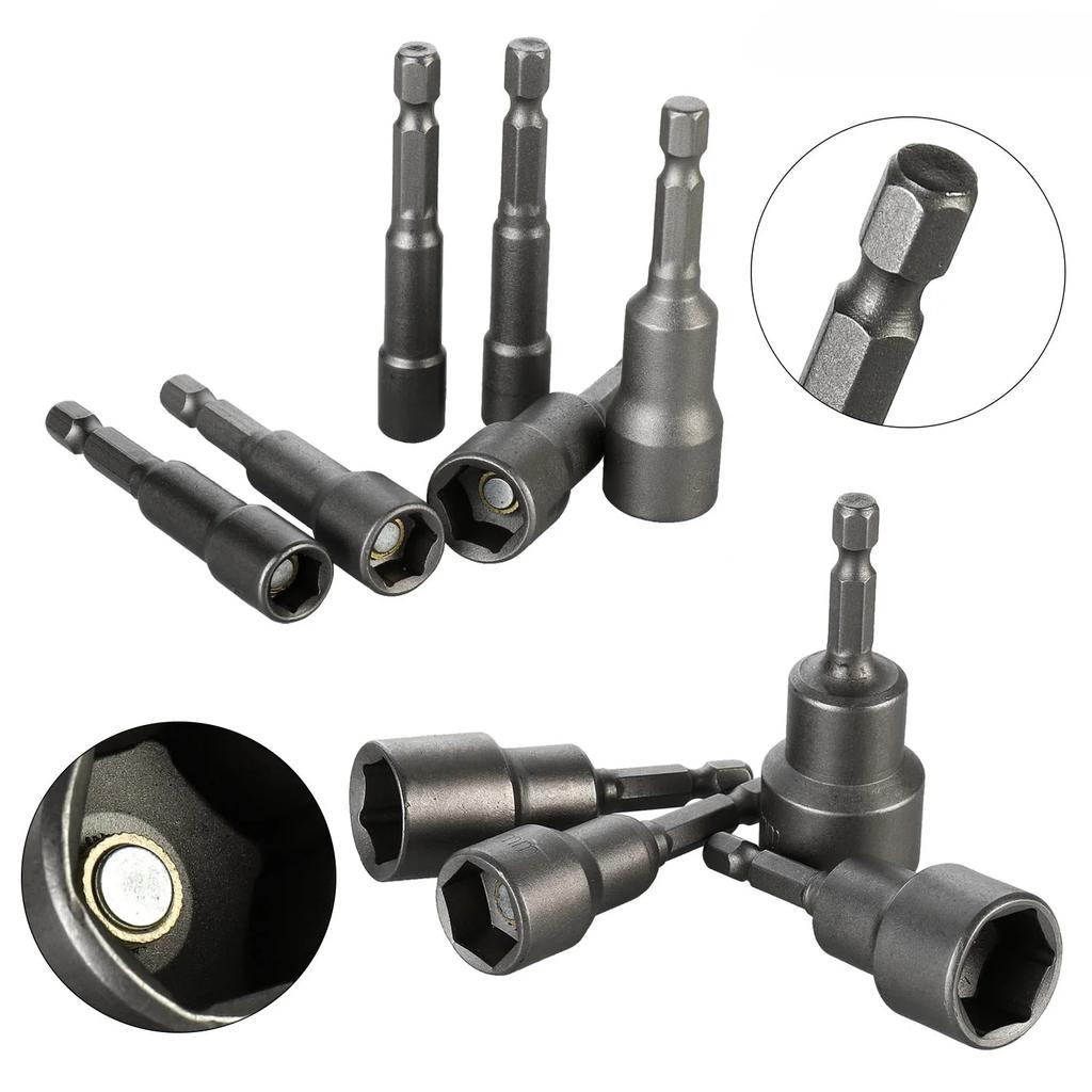 6mm-19mm Impact Socket Magnetic Nut Screwdriver 1/4 Hex Key Set Drill Bit Adapter for Power Drills Impact Drivers Socket Kit
