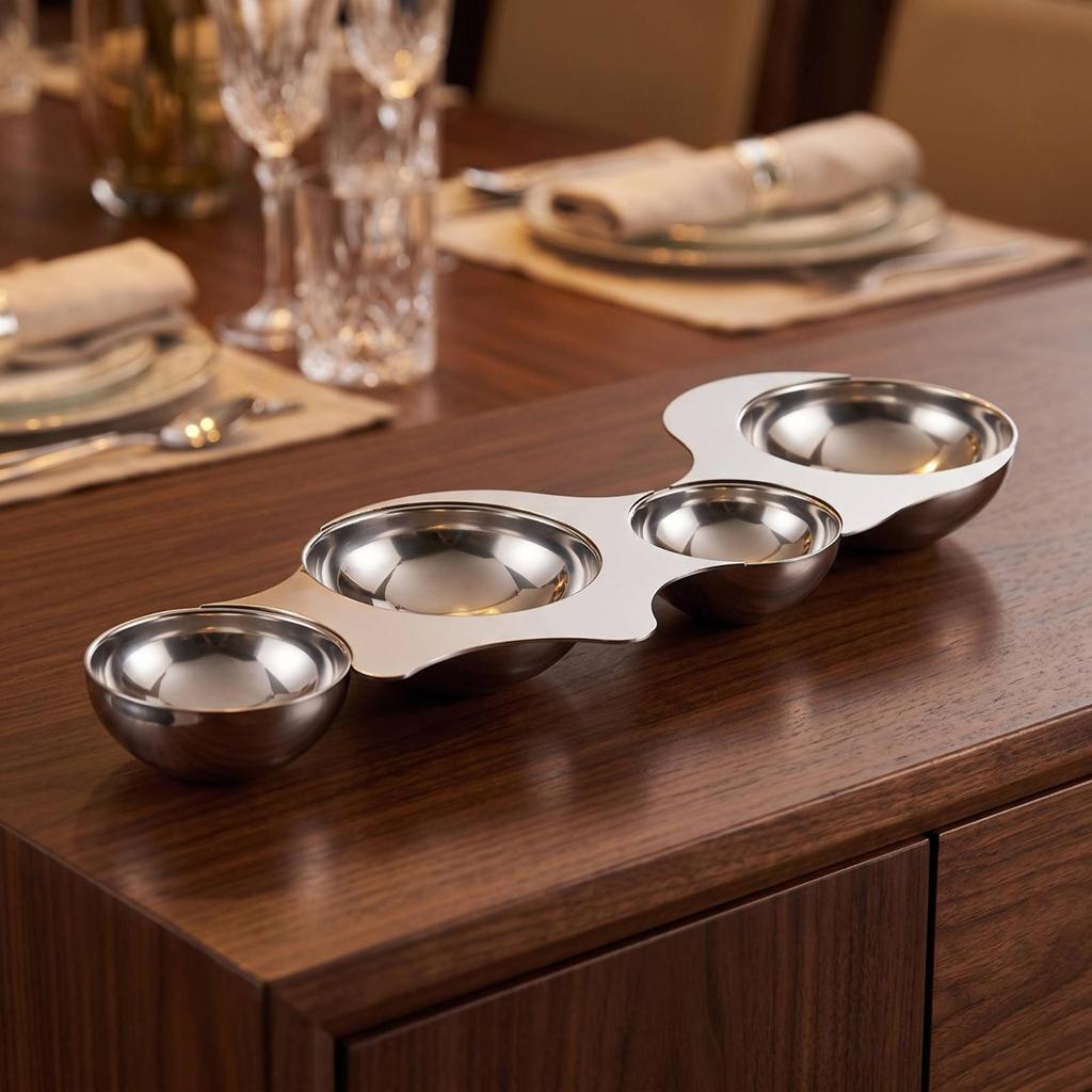 Four-Bowl Snack Platter Divided Multi-Bowl Serving Tray Sectioned for Cafes