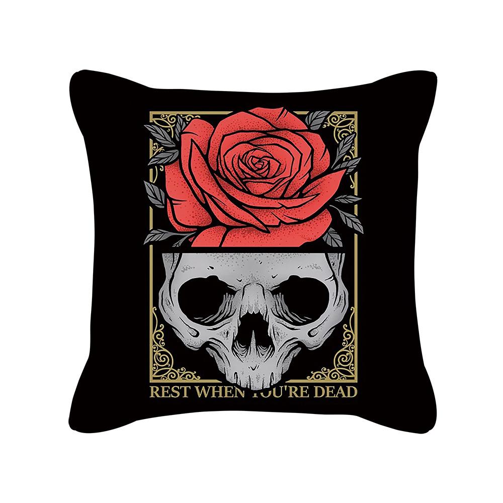 Punk Style Skull Print Pattern Cushion Cover for Home Air Conditioning Sofa Office Car Decoration Square Polyester Pillowcase