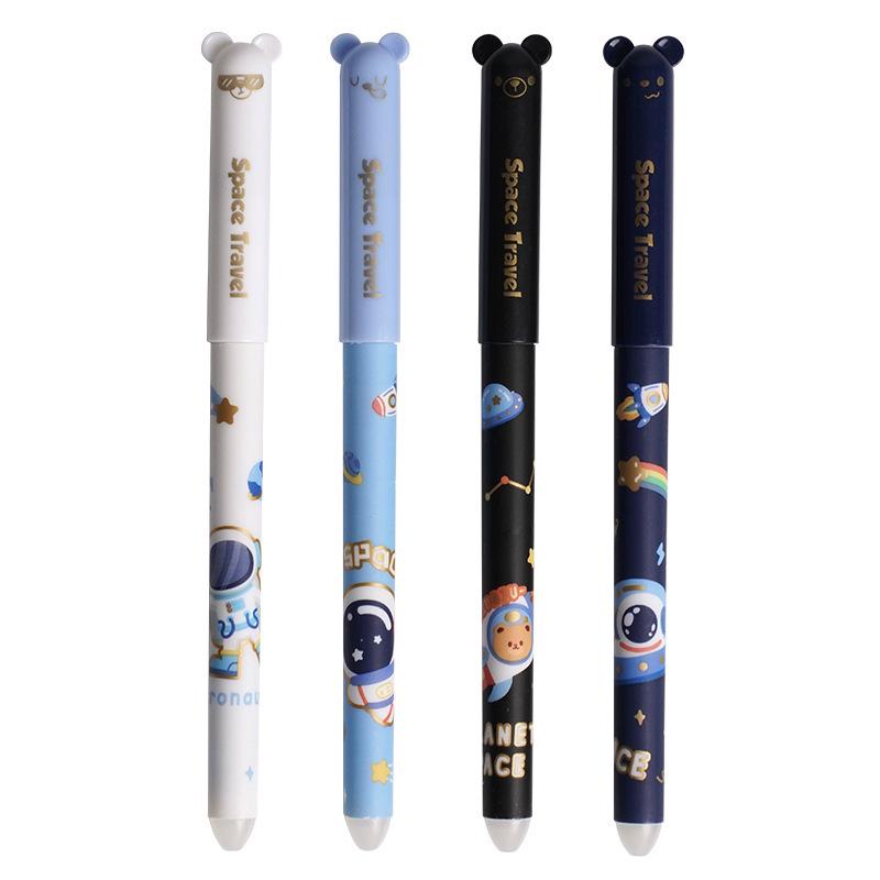 Mo Yi Cute Bear Erasable Gel Pen, 0.5mm Needle Tip, Crystal Blue, Cartoon Design, for Students - In Stock