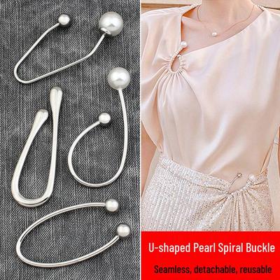 Double Pearl U-shaped Irregular Brooch for Women’s Shirt/Cardigan – Spiral Metal Clothing Accessory